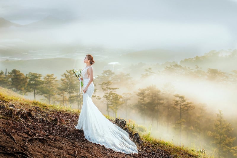 Bride in a dreamy wedding gown